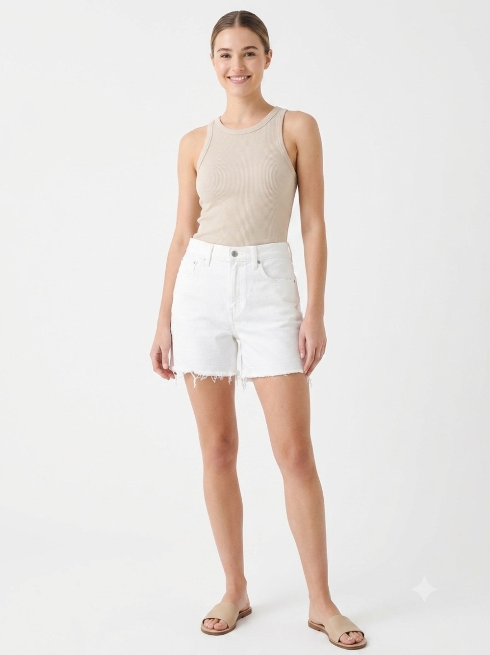J.Crew White Denim Shorts Size 28 Mid Rise Frayed Hem Stretch Jean Shorts